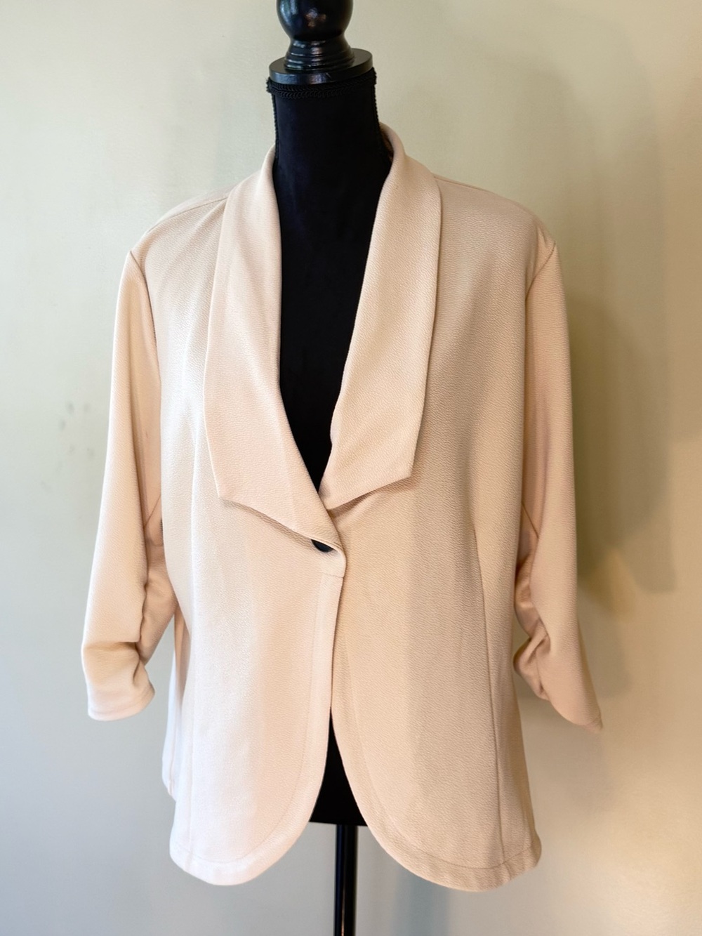 NWT Beyove Single Button Blazer Ruched 3/4 Sleeve Cream Neutral XXL